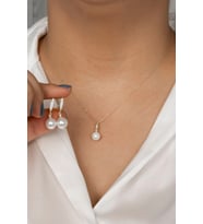İNCİ KOLYE VE KÜPE SETİ 925 Ayar Gümüş Set