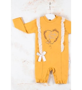 Love Kalp Nakışlı % 100 Pamuk Kız Bebek Tulumu