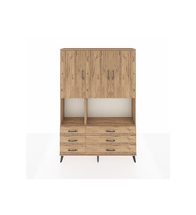 Arges Gardrop 6 Raflı 6 Çekmeceli 3 Kapaklı 132x30x195 Çam-Çam