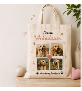 Evcil Hayvan Fotoğraflı Ham Bez Çanta, Kedi Köpek Resimli Kişiye Özel Bez Çanta