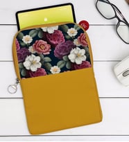 BK Gift Çiçekler Tasarımlı Taşınabilir Koruyucu Tablet Kılıfı & Organizer Çanta - Sarı-2