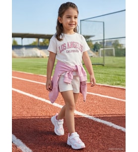 Civil Girls Los Angeles Baskılı Şortlu 2-5 Yaş Takım - Ekru