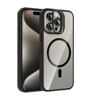 Apple iPhone 15 Pro Uyumlu Kılıf Standlı ve Kamera Lens Hediyeli M-Safe Şarj Özellikli Zore Etro Kapak (Siyah)