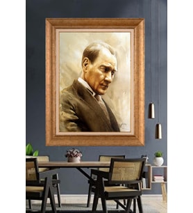 Altın Varaklı Çerçeveli Paspartulu Atatürk Tablo DC1198 (Gold)