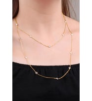 Sıra Taşlı Altın Yaldızlı 110 Cm Gümüş Kolye 6630