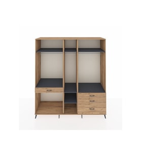 Kronos Dolap 7 Raflı 4 Çekmeceli 3 Askılı 220x59x243 Çam-Antrasit/Çam