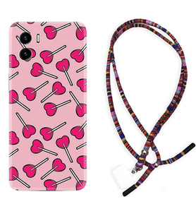 Vivo Y15S Y32 Y33S Y51 Y53S Kılıf Boyun Asklı Rasta Silikon Heart Lollipop 1414