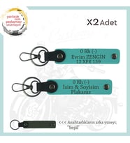Araba Hediyesi, İsim Plaka ve 0 Rh (-) Kan Grubu Yazılı Kişiye Özel 2'li Anahtarlık, K Turkuaz-Ysl (Çok Renkli)