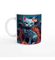 Çiçekli Sanatsal Kedi Baskılı Kupa Bardak