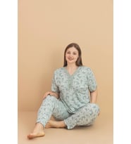 Pijamerry Kadın Büyük Beden Dantel Yaka Bambu Kısa Kol İnce Pijama Takımı 5930 - 1 Adet (Yeşil)