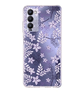 PrintiFy Tecno Camon 18P Uyumlu Kamera Korumalı Floral Lila Tasarımlı Şeffaf Silikon Kılıf