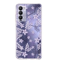 PrintiFy Tecno Camon 18P Uyumlu Kamera Korumalı Floral Lila Tasarımlı Şeffaf Silikon Kılıf