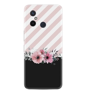 Xiaomi Redmi 12C Kılıf Resimli Desenli Baskılı Silikon Strip Pink Flowers 1396