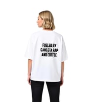 Kadın Oversize Tişört Gangsta Rap ve Kahve Baskılı Rahat Kesim Kısa Kol Yuvarlak Yaka Günlük Modern