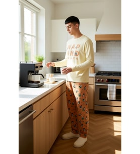 Unisex Panda Desenli Bisiklet Yaka Uzun Kollu Pijama Takımı Fonksiyonel Dayanıklı Kaliteli