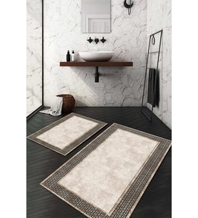 Dijital Baskılı Kaymaz Taban Yıkanabilir 2'li Klozet Takımı Banyo Paspası NDKZ-HT-766 (Kahverengi)
