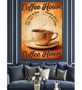 "Coffee House" Retro Posteri Dekoratif Kanvas - Mdf Ahşap Tablo