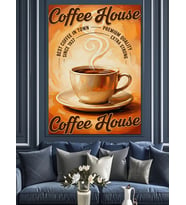 "Coffee House" Retro Posteri Dekoratif Kanvas - Mdf Ahşap Tablo
