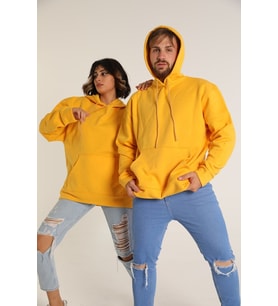 Sevgili Kombini Çift Ovarsize Kapşonlu Üç Iplik Sweatshirt (Sarı)
