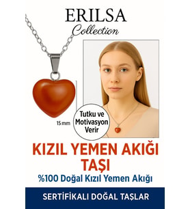 Sertifikalı Kalp Model Kızıl Yemen Akiği Kolye – Nazar ve Stresi Önleyen Doğal Taş (Çok Renkli)