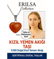 Sertifikalı Kalp Model Kızıl Yemen Akiği Kolye – Nazar ve Stresi Önleyen Doğal Taş (Çok Renkli)