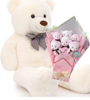 Sevimli 90 cm Peluş Ayı ile  Pembe Konsept Romantik Peluş Ayıcık Buketi (Beyaz)