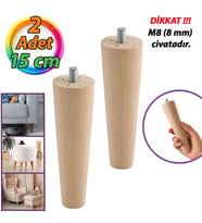 2 Adet Ahşap Ayak 15 Cm Dolap Mobilya Koltuk Kanepe Destek Ayağı Ayakları Konik M8 Civatalı