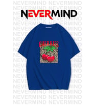 Unisex Cherries Baskılı Oversize Tshirt (Lacivert)