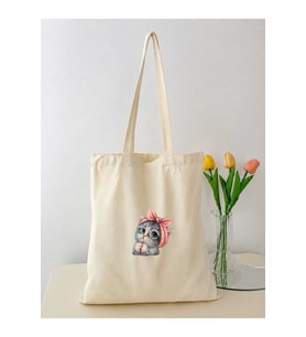 Le Vion Pembe Kedi - Bez Çanta 38x42 cm 170 Gr Hambez Omuz Çantası Kadın Alışveriş Çantası