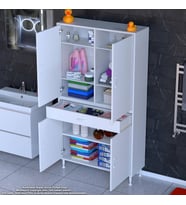 Modilayn YENİ AFRA 90 x 173 x 32,5 cm 1 Çekmece 4 Kapak 5 Raf 8 Bölme Çok Amaçlı Banyo & Mutfak Dolabı  (B.Beyaz)