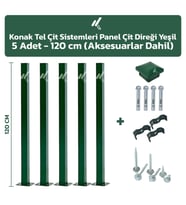 KONAK TEL ÇİT SİSTEMLERİ 5 ADET PANEL ÇİT DİREĞİ 120 CM AKSESUARLAR DAHİL (Yeşil)
