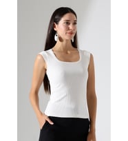 Şiir Leon U Yaka Ay Kollu Esnek Basic Kaşkorse Kadın Bluz & Tshirt & Tişört - Siyah (Ekru)