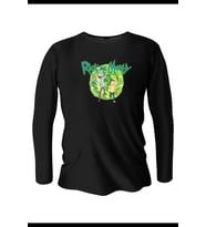 Rick And Mory Baskılı Uzun Kollu Bisiklet Yaka Erkek Siyah T-Shirt