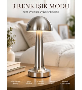 Northcity Modern Mantar Masa Lambası Dokunmatik 3 Işık Modlu Şarjlı Kablosuz LED Yeni Nesil
