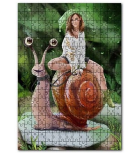 Cakapuzzle Salyangoz Dizginler Elinde Kız İllüstrasyon Puzzle Yapboz MDF (Ahşap) (120 Parça)