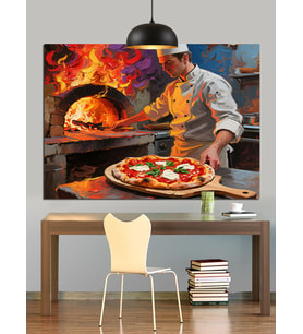 Odun Fırınında Pizza Ustası Dekoratif Kanvas - Mdf Ahşap Tablo