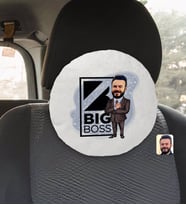 BK Gift Kişiye Özel Erkek Big Boss Karikatürlü Yuvarlak Araç Koltuk Yastığı-1