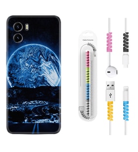 Vivo Y15S Y32 Y33S Y51 Y53S Kılıf Kablo Koruma Spiral Silikon Mavi Gece 1605
