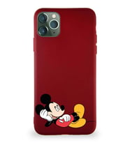 Apple iPhone 11 Pro Max Soft Premier Kapak Mickey Mouse-F Tasarımlı Silikon Kılıf - Mürdüm (Şeffaf)