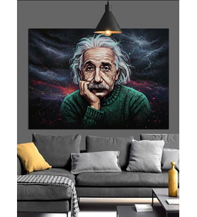Albert Einstein Düşünen Portre Dekoratif Kanvas - Mdf Ahşap Tablo