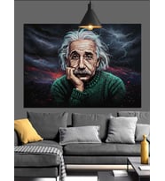 Albert Einstein Düşünen Portre Dekoratif Kanvas - Mdf Ahşap Tablo