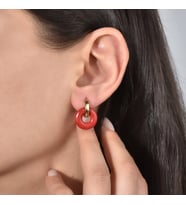 14 Ayar Altın Kaplama Gerçek ve Doğal Donut Mercan Taşlı Halka Küpe - ES00156 (Kırmızı)