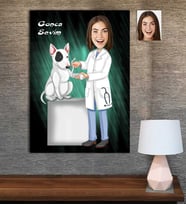 Kişiye Özel Karikatür Baskılı Ahşap Tablo Veteriner Kadın-2 30x40