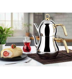 Yonca Lines Şahmeran Mini Boy 2 No Çelik Çaydanlık Altın Metal Sap (Gri)