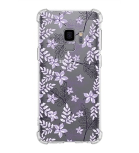 Samsung Galaxy S9  Köşe Korumalı Antişok Kapak Floral Lila Tasarımlı Şeffaf  Kılıf