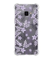 Samsung Galaxy S9  Köşe Korumalı Antişok Kapak Floral Lila Tasarımlı Şeffaf  Kılıf