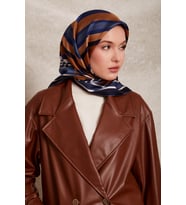 Kare Desenli Twill İpek Eşarp-0920 (Lacivert)