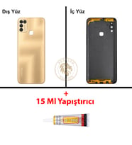Infinix Hot 11 Play Gold Uyumlu Lensli Arka Kapak + B7000 Yapıştırıcı Arka Cam Batarya Pil Kapağı