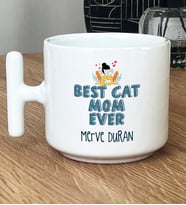 Kişiye Özel Best Cat Mom Ever Hediye T Kupa Bardak En İyi Kedi Annesi (Beyaz)