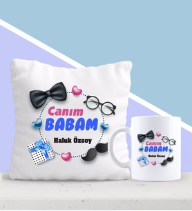 BK Gift Kişiye Özel Canım Babam Tasarımlı Yastık ve Kupa Seti-1 (Model 1)